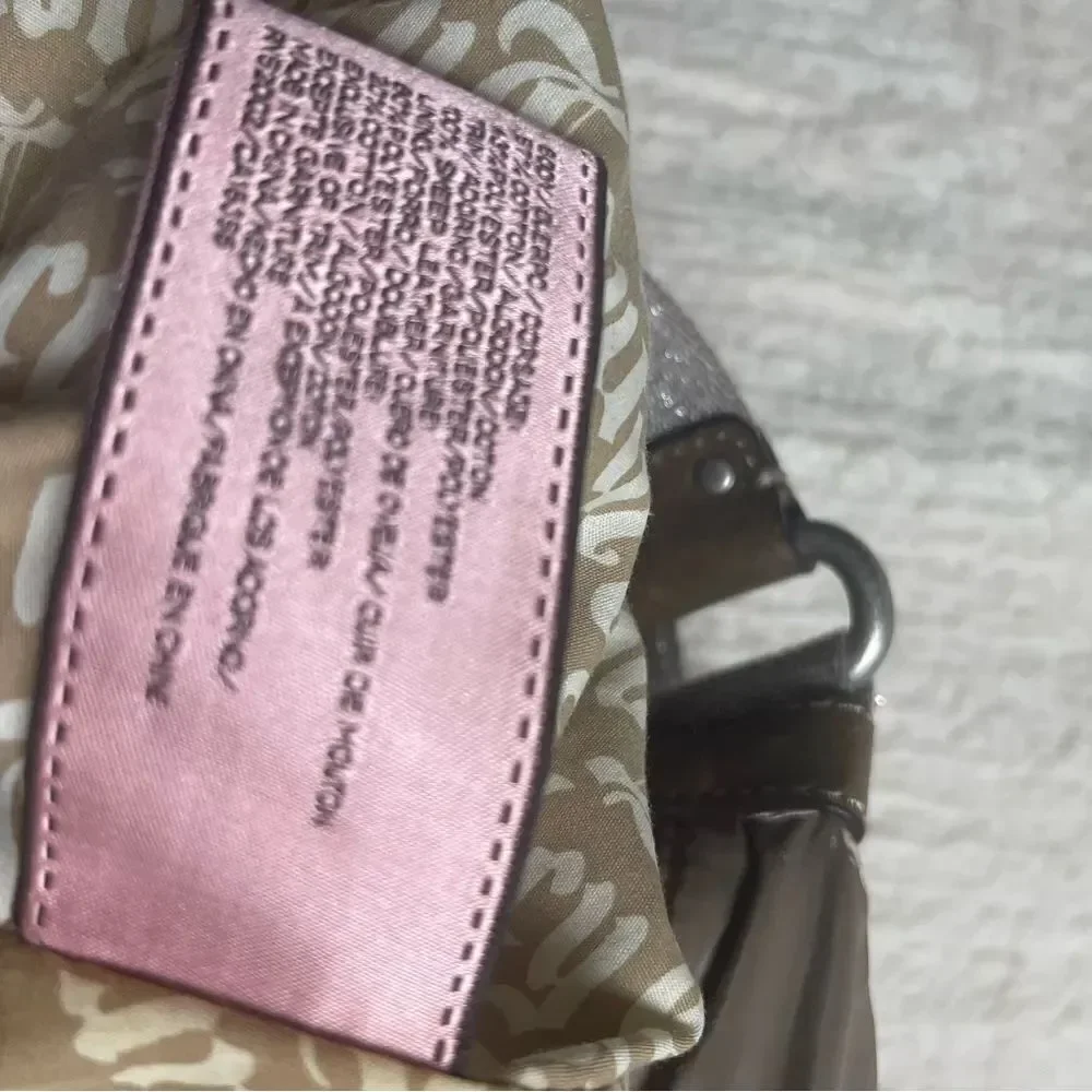 Juicy Couture Nylon taupe & cotton silver shimmery hobo bag leather strap